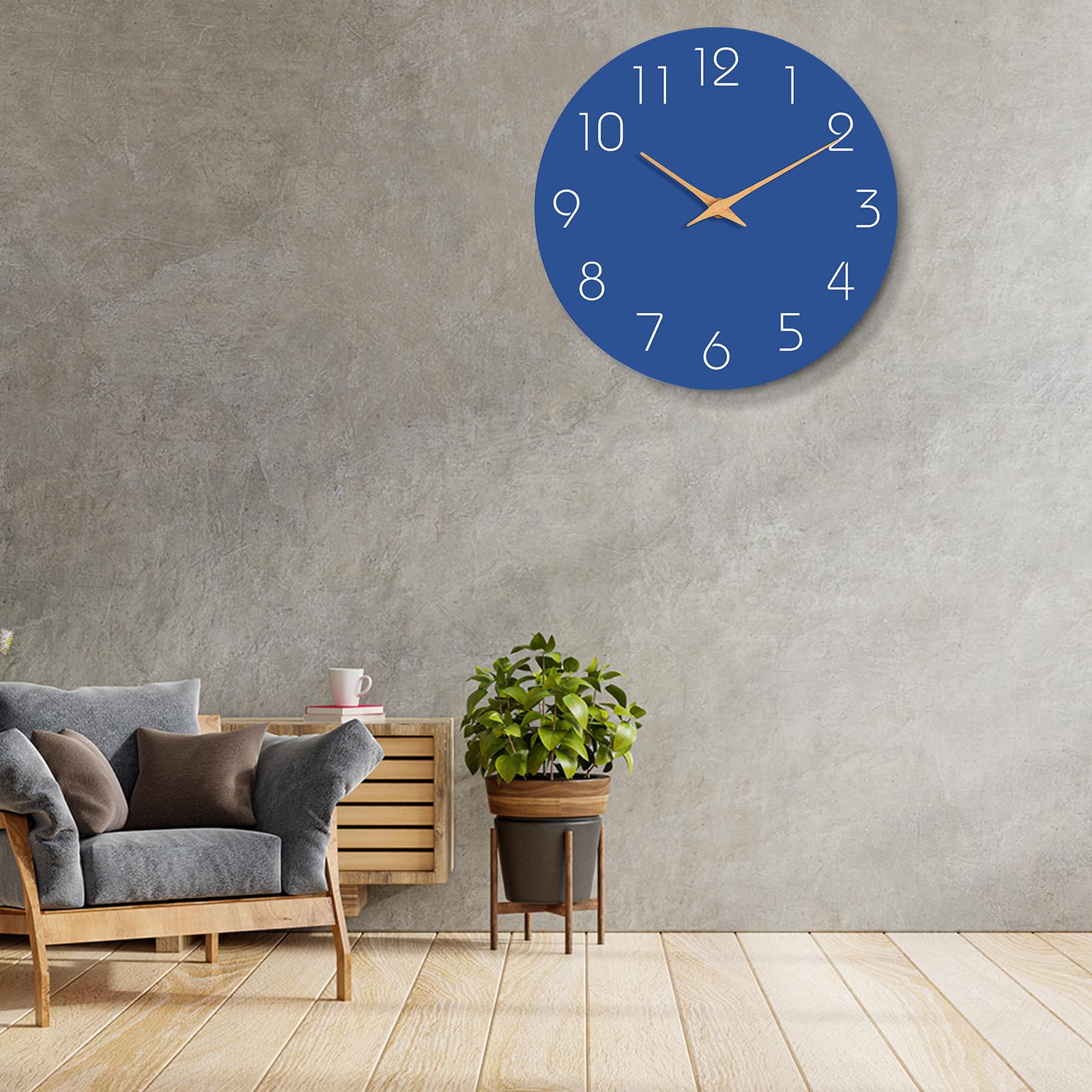 Mosewa Wall Clock - Silent Non-Ticking 14 Inch Wall Clocks Battery Operated - Modern Style Wooden Clock Decor Decorative for Kitchen,Home,Bedrooms,Office(Blue)