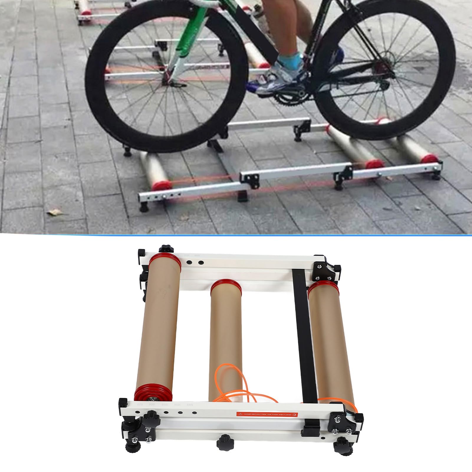 aqxreight Rodillos de Bicicleta para Entrenamiento de Ciclismo en Interiores Plataforma de Conducción de Aleación de Aluminio y ABS con Soporte de Rueda Delantera, Pedales Antideslizantes, Rodillos