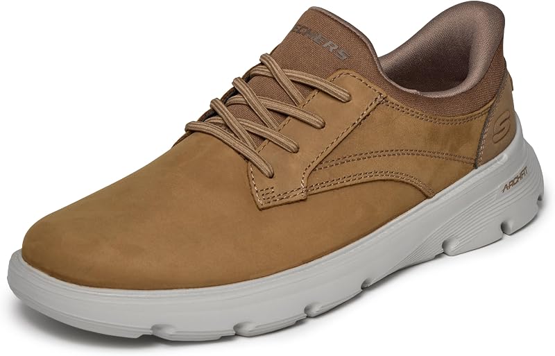 Skechers Men's USA Arch Fit Garza - Langston Round Toe Leather Bungee Lace Slip-Ins | Casual, Dress, Slip-ins, Relaxed Fit, Arch Fit, Air-Cooled Memory Foam