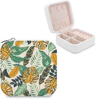 Small Jewelry Box, Travel Small Organizer Portable Display Storage Case for Rings Earrings Necklace, Gifts for Girls Women, Colorful Tropical Tree
