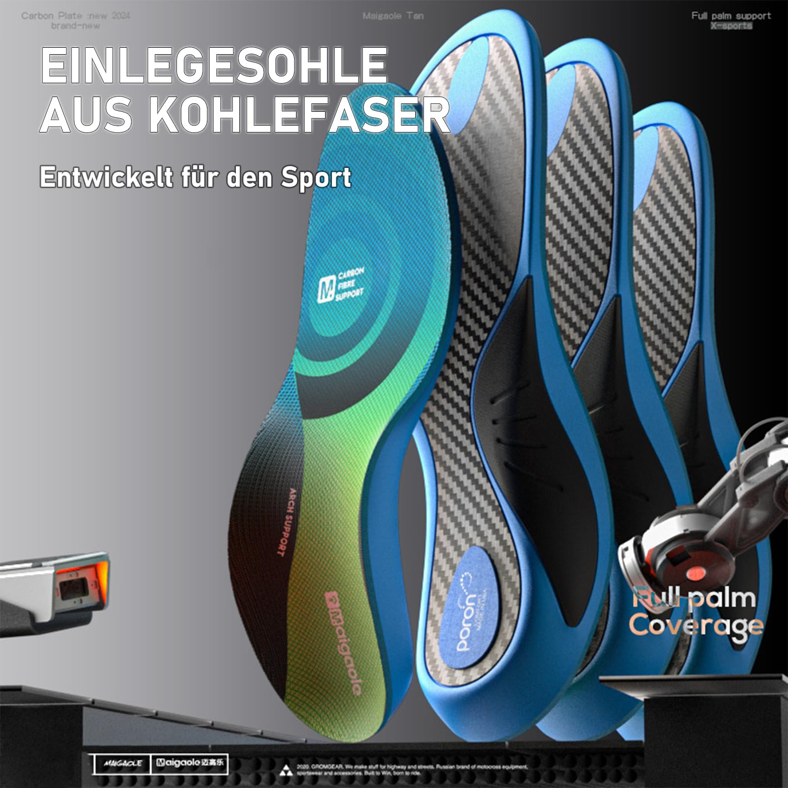 Carbonfaser-Einlegesohlen mit Fußgewölbestütze - Hohe Gewölbe- und starre Stützeinlagen - Hohe Dämpfung & Energierückgabe - Beidgeschlechtlich EU 43-44