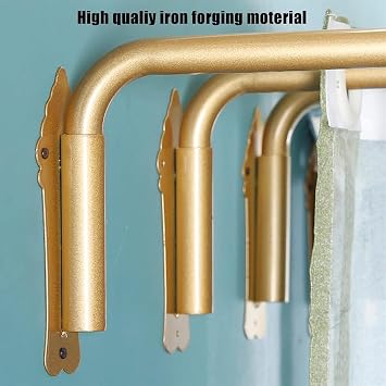 Heavy Duty Iron Drapery Rod With Finials,1pcs Swing Arm Window Curtain Rod, Movable Window Curtain Rail Display Stand For Front Door Store Kitchen Bathroom(120cm(47.2in), Black) (Color : Gold, Size