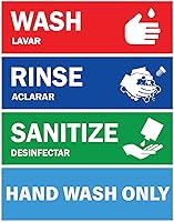 Vista 1 de Etiquetas para fregadero de lavar, enjuagar y desinfectar – 2.75 x 9 pulgadas – También incluye letrero de lavado a mano únicamente – Señales