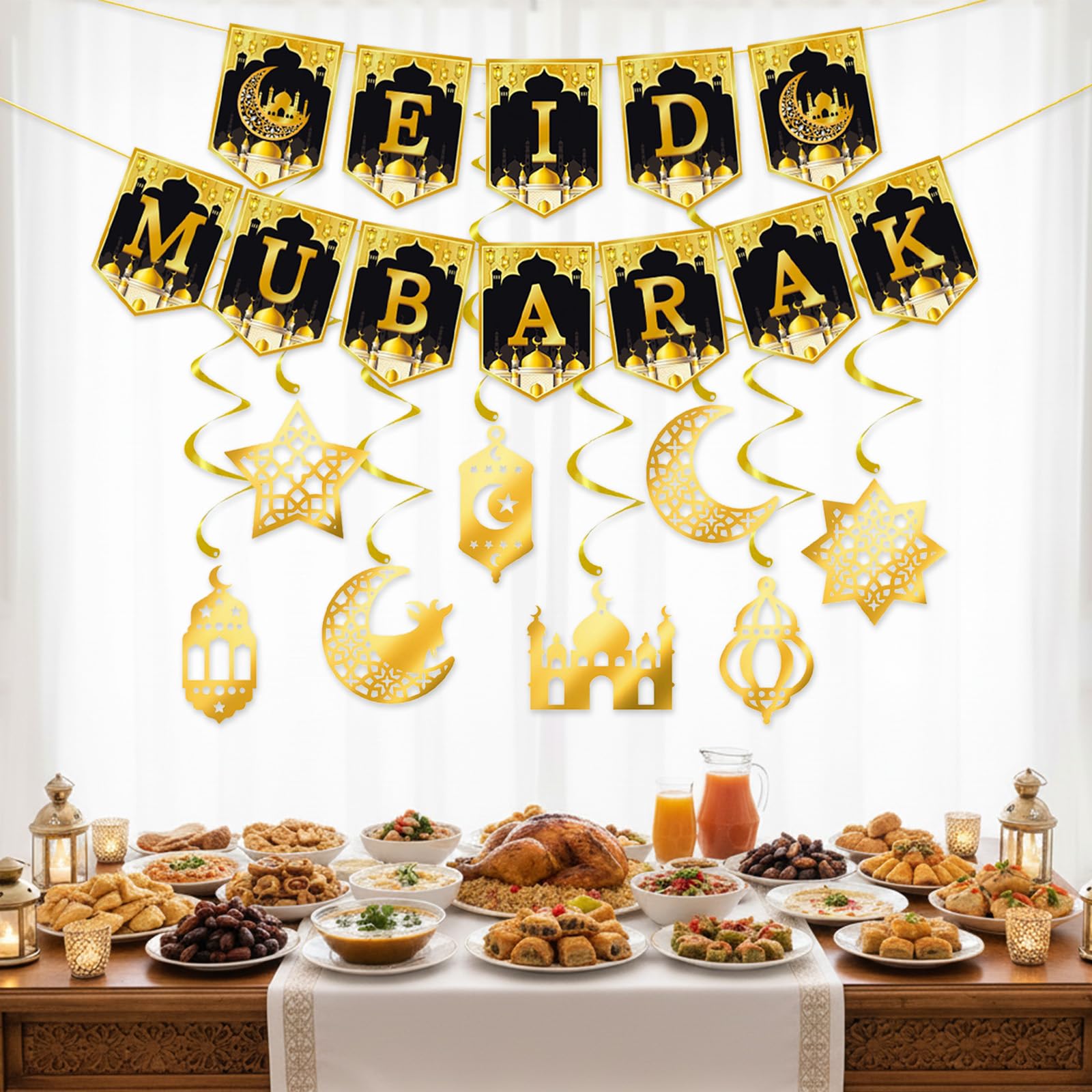 Eid Mubarak Decorations Banner Eid Decorations for Home Ramadan Decor ramadan Mubarak Banner Bunting with ramadan Hanging decorations eid Decor for Party Supplies - Image 4