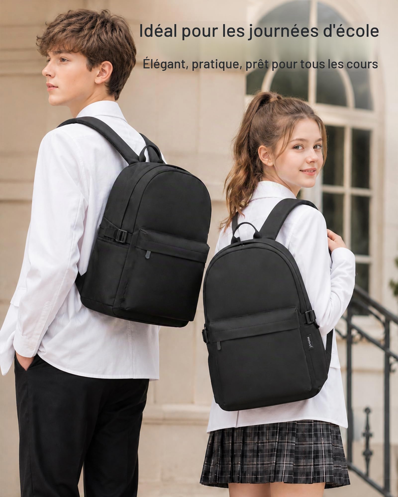 Kono Sac à Dos Scolaire Lycée Ado Étudiant Léger pour Garçon Fille, Sac d'École Travail Voyage, pour Collège et Université, Ordinateur Portable 15,6 Pouces