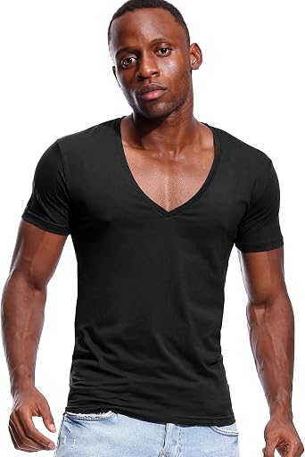 Men's Deep V Neck Cotton T-Shirt, White, XS-L