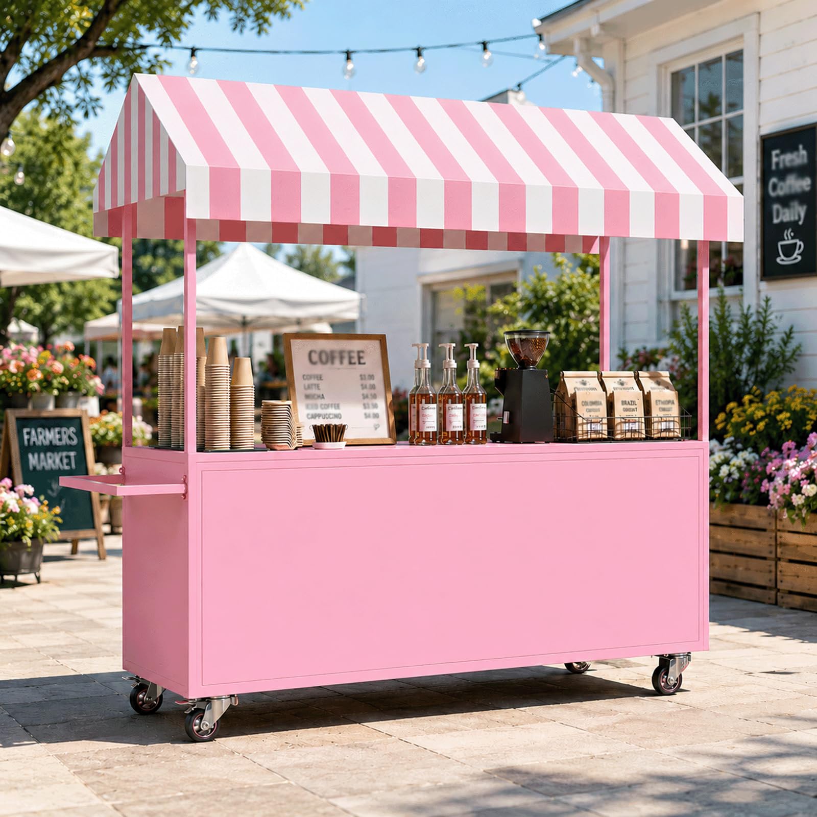 Commercial le - Carrello alimentare con tettoia e ruote, portatile, per mercati, fiere, eventi, 120 x 120 x 96 cm
