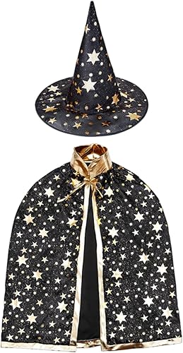 Miniatura 1 de Newland Capa de mago con sombrero, disfraz de Halloween para niños, capa de bruja para niños de 3 a 12 años, accesorios de Halloween