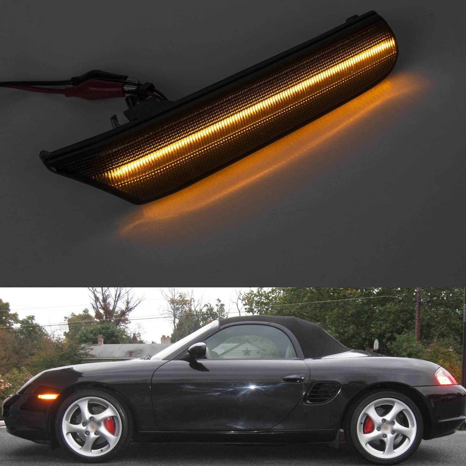 NSLUMO Led Side Marker Lights for Porsche 1997-2004 986 Box'ster 996 Carrera 911 Smoked Lens Amber LED Front Bumper Side Marker Turn Signal Assembly OEM Side Repeater Lamps Replacement