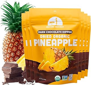Mavuno Harvest Organic Chocolate Covered Pineapple - Organic Dried Pineapple Dipped in Dark Chocolate - Non GMO, Fair Trade & Vegan Chocolate Treat - Healthy Chocolate Snacks - 6 x 3 Ounces