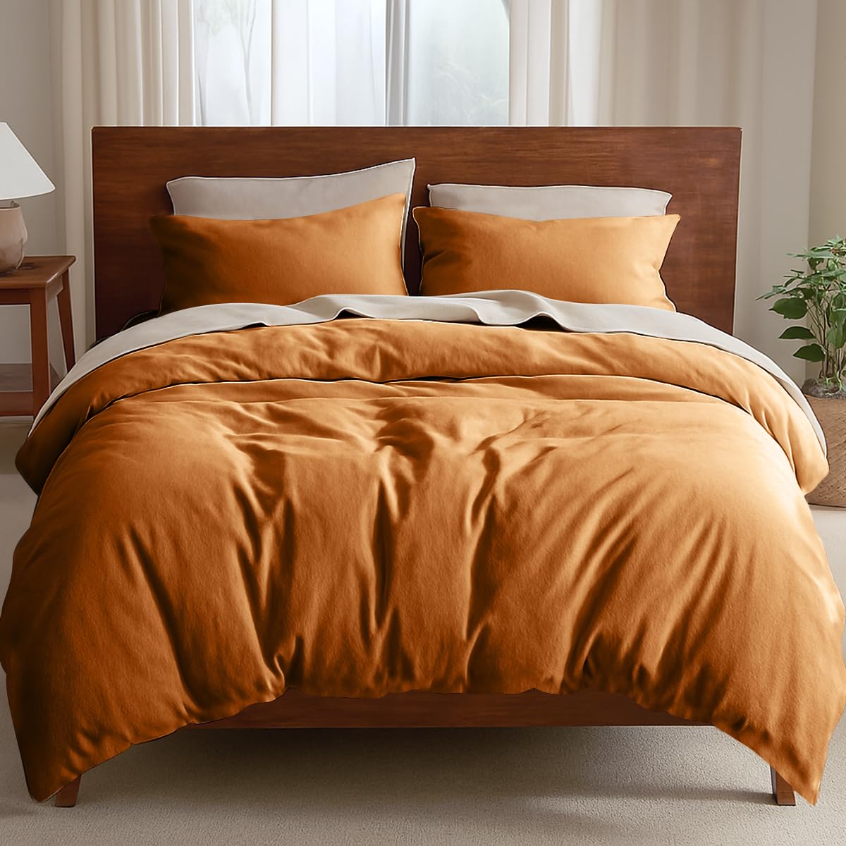 Lanqinglv Bettwäsche 135x200 4Teilig Orange aus Mikrofaser für Allergiker