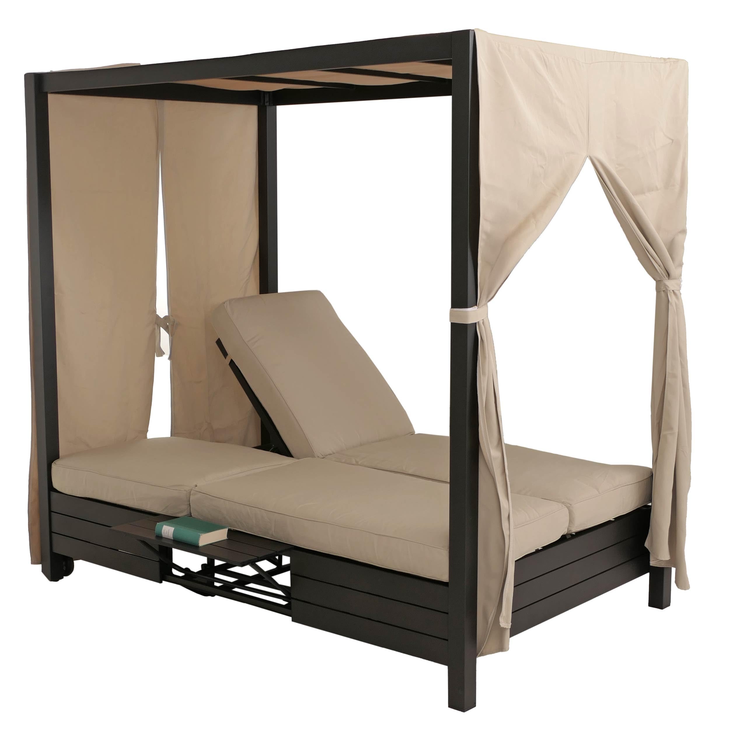 Mendler Aluminium Lounge-Gartenliege HWC-O18 schwarz, Kissen Creme | XL, Sonnenliege, Bali-Liege, Daybed, 10cm-Polster, 193x126x204cm