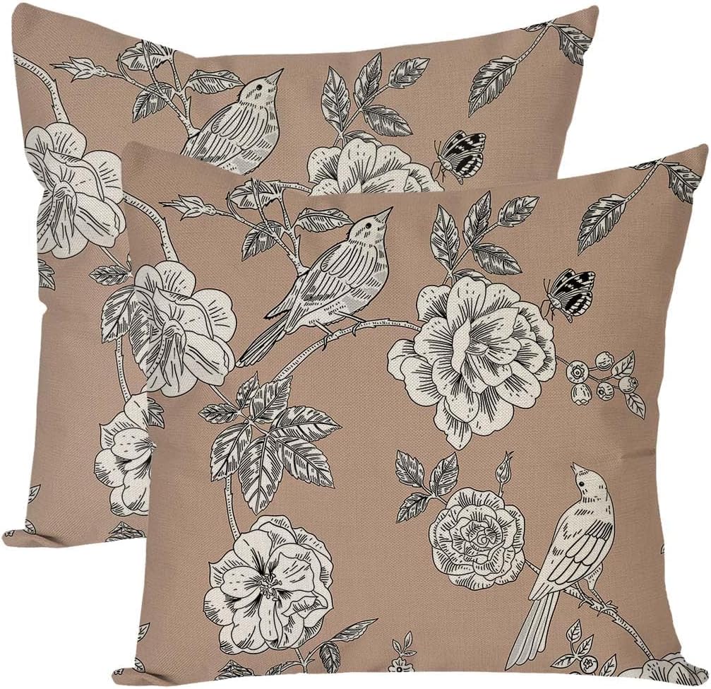 HERHOME French Country Throw Pillow Covers 18x18 Inch Toile