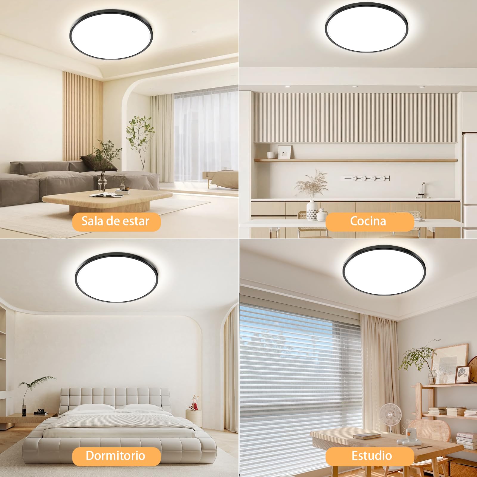 Yexati Plafon LED Techo 24W 3200LM, IP54 Lampara Techo 6000K/4000K/3000K Delgada Plafón Luz Led Redondo Lámpara Panel para Baño Dormitorio Cocina Salon Comedor Pasillo Ø300*25mm