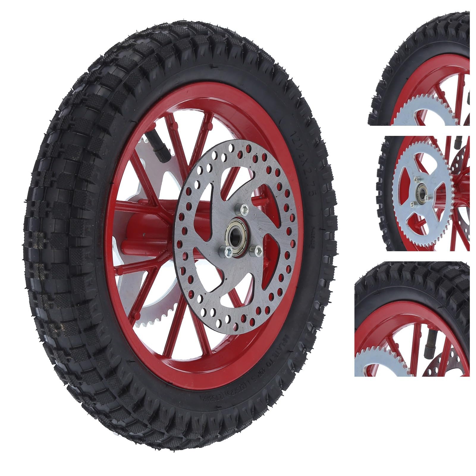 Tylne Koło Roweru Mini 12,5 X 2,75 Cala Przeciwpoślizgowy Stop Stali, Doskonała przyczepność, Gruba Dętka, łatwa Instalacja, Akcesoria Rowerowe, Guma + Stop Stali, do 2-suwowego (C (czerwony))