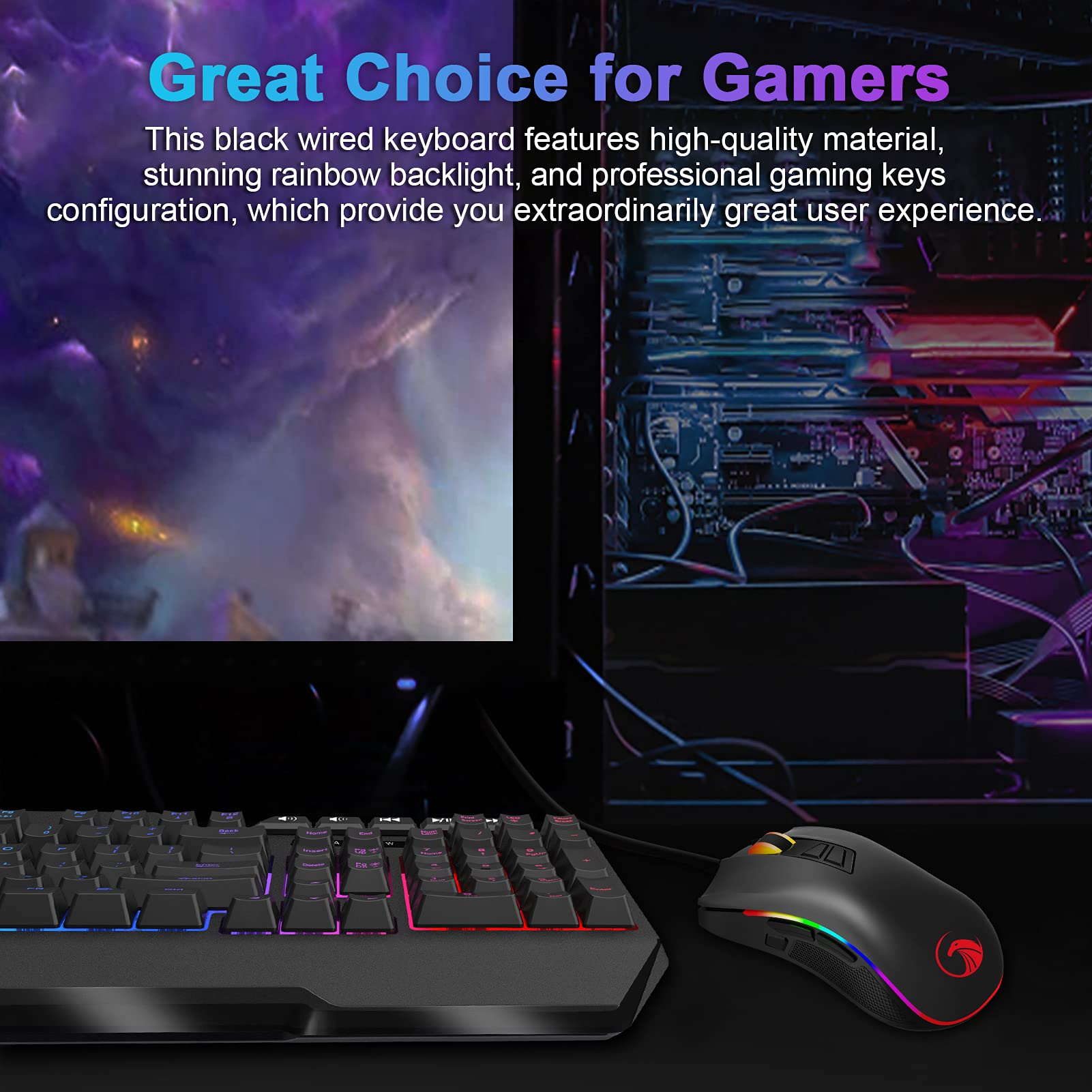 havit Wired Gaming Keyboard Mouse Combo LED Rainbow Backlit Gaming