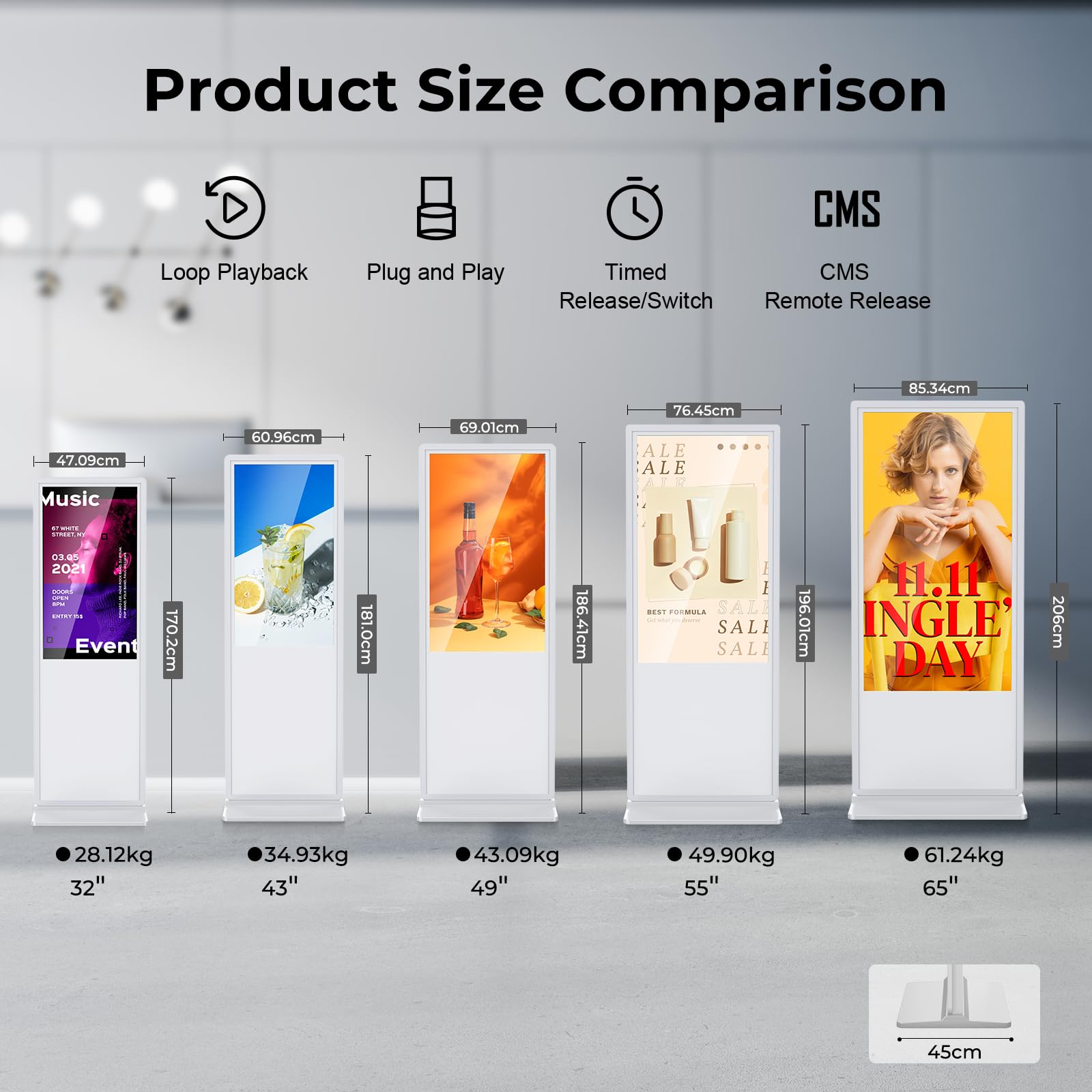 43 Zoll Digitaler Kundenstopper, FHD LCD IPS Digitales Werbedisplay mit Android OS, USB/HDMI/WiFi, Advertising Display mit Rollen, Digital Signage Display für Einzelhandel Gastronomie Geschäft