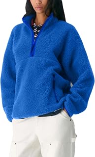 Aimiray Women’s Quarter Zip Fleece Pullover Fuzzy Sherpa Jacket | Half Zip Mockneck Sweatshirt Jacket,Long Sleeve Cozy Layering Tops,Fuzzy Brown Teddy Outfits for Fall Winter Cold Outdoor