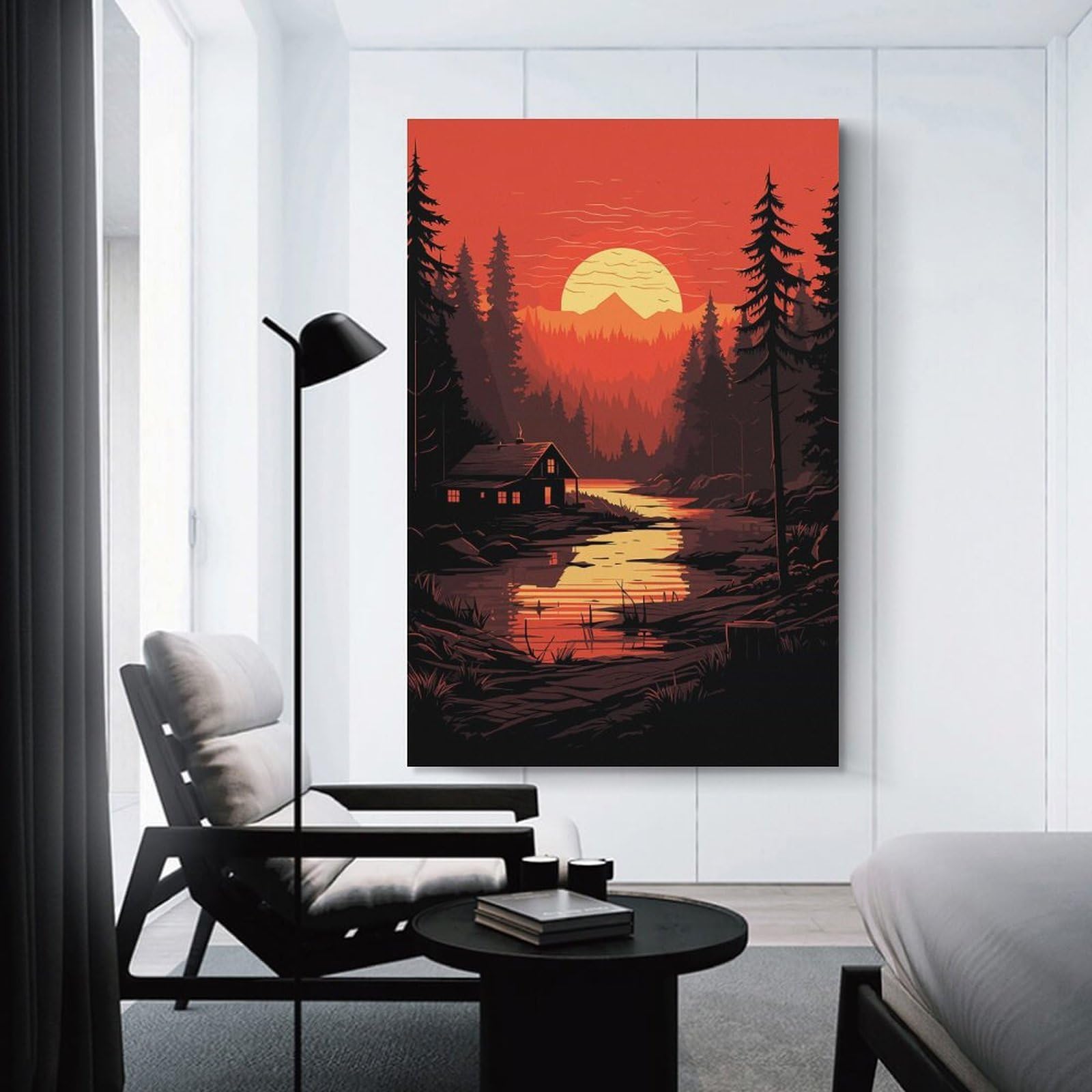 Junmoney Unframe-Style-24-1 Little Hut In Forest Room Decor Wall Art 24X36inch(60X90cm), For Bedroom Decor, Cosy Corners Or Studios, A Warm Accent For Relaxed Interiors