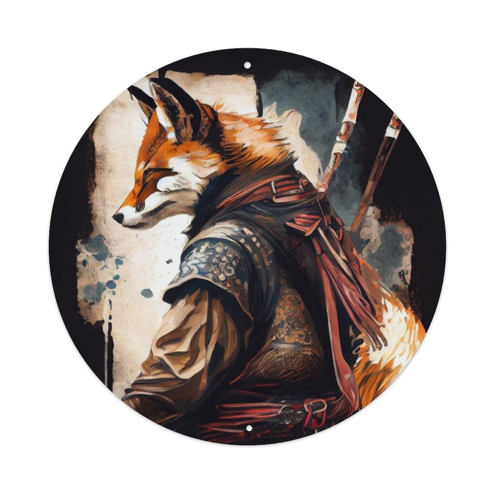 Animals Artwork Samurai Fox Vintage Metal Tin Sign Plaque Wall Decor for Cafe, Club Bar, Office, Garden Metal Poster 8x8Inch