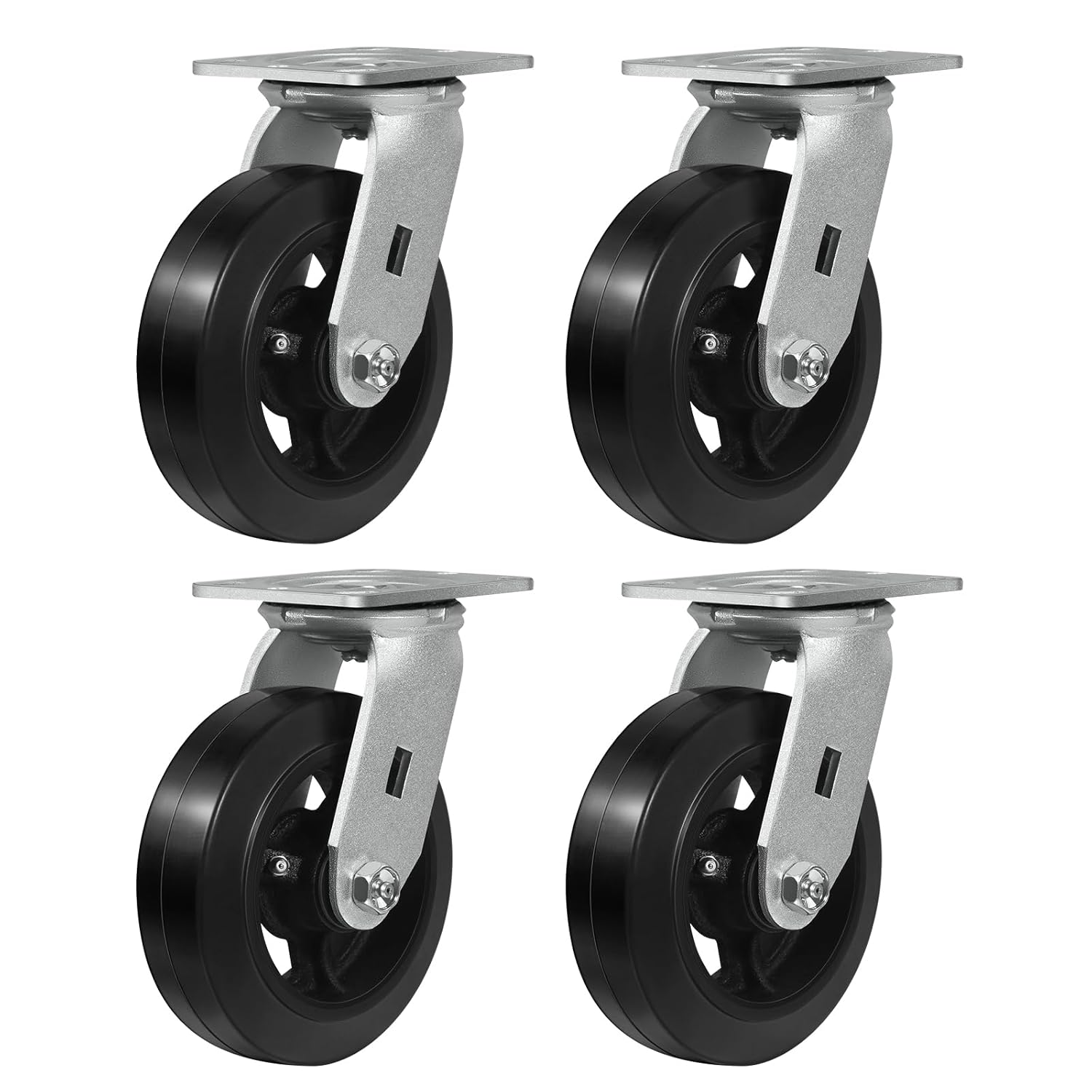 6" Caster Wheels, Heavy Duty Rubber Casters, Industrial Casters Set of 4 Wheels for Cart (4 Swivel)