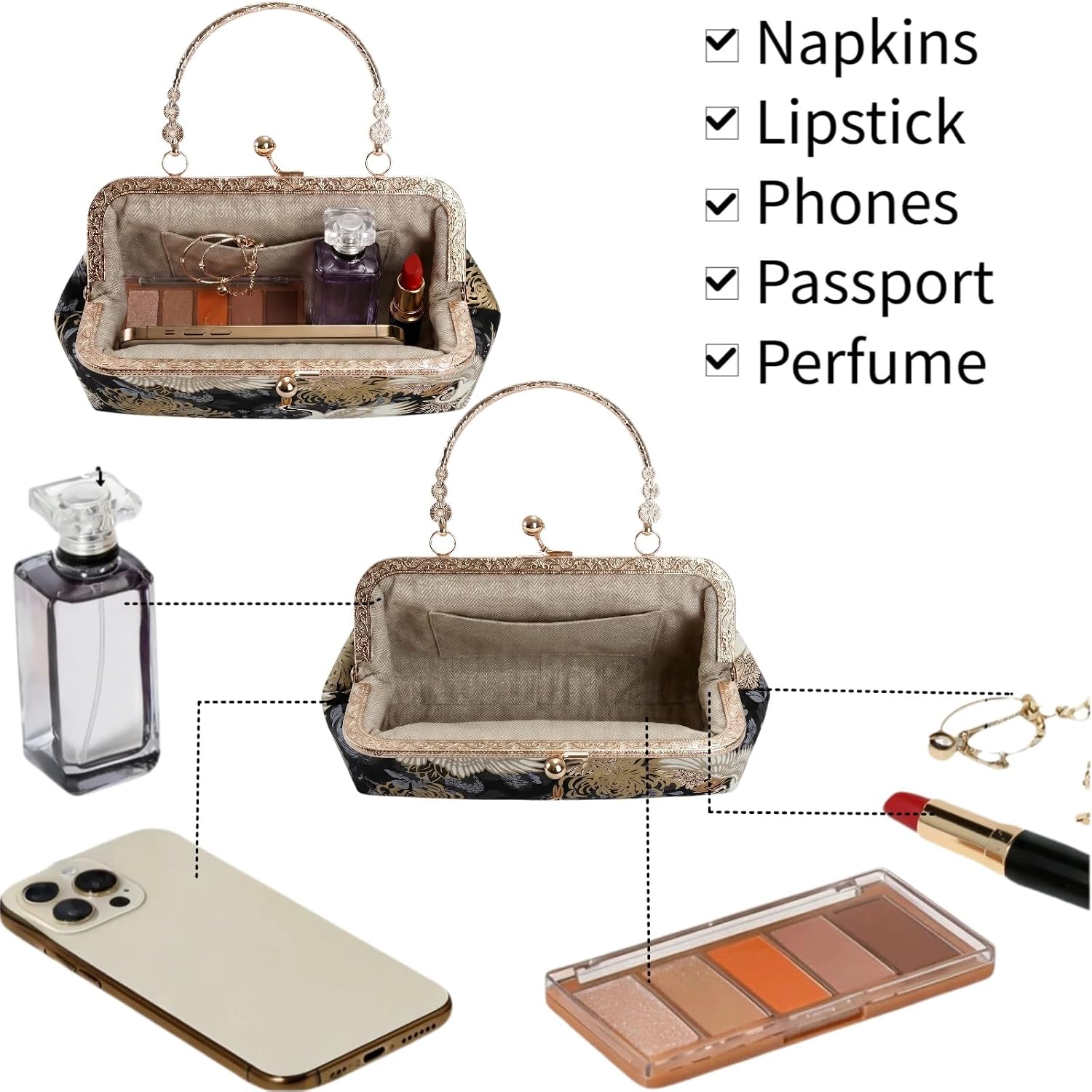 2026 Vintage Embroidered Clutch Kiss Lock Chinese Evening Bag image 5
