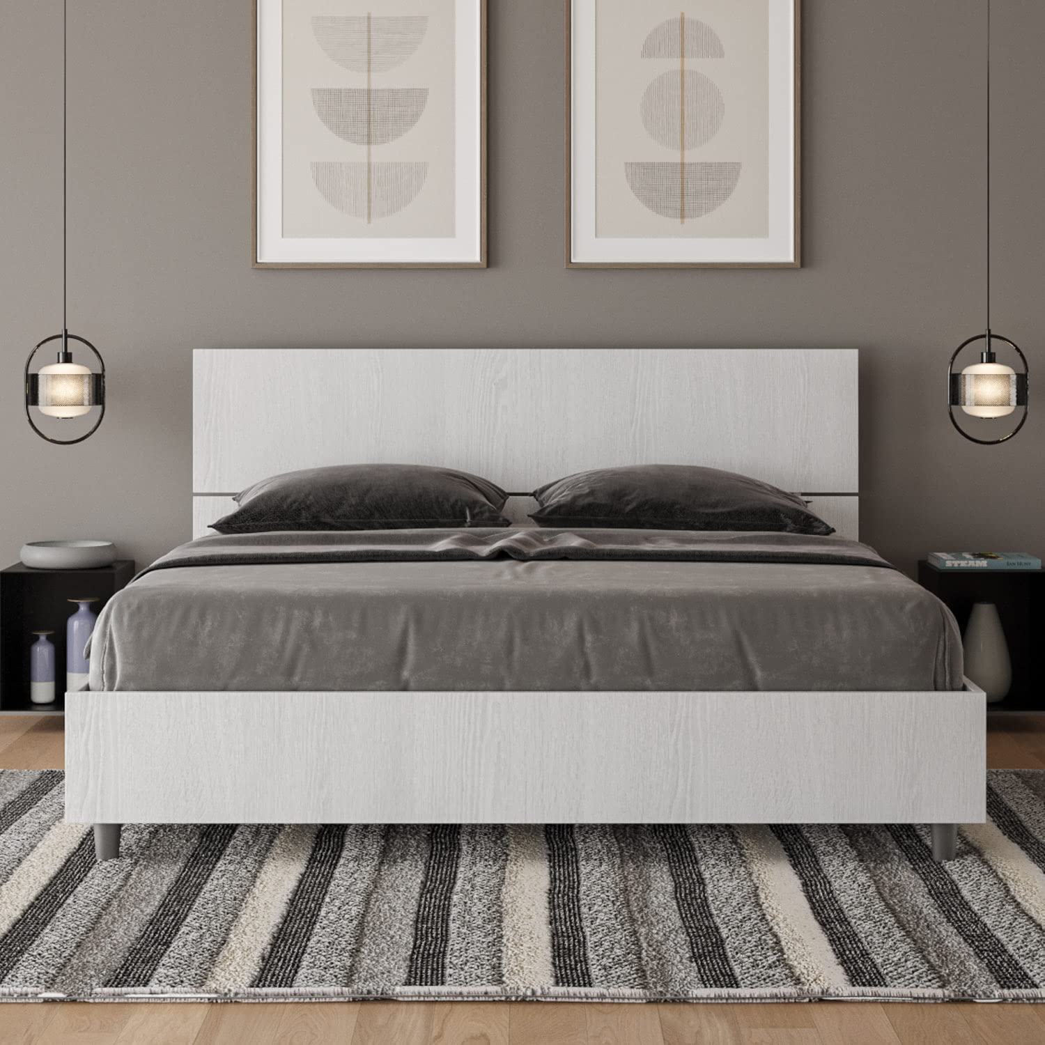 Letto matrimoniale senza rete 160x190 testata dritta bianco frassino