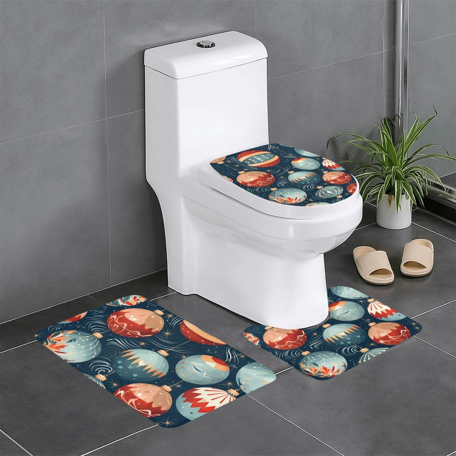 Tapis de salle de bain antidérapants de Noël avec contour WC et tapis ovale pour coiffeuse