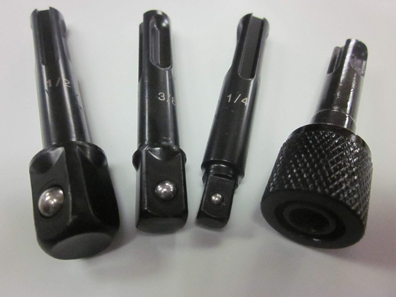 4pc Impact Ready SDS Plus Power Extension Set Socket Drive Sizes: 1/4", 3/8" And 1/2" 1/4" QUICK CHANGE BIT HOLDER SDS Plus Shank Converts SDS Drills To A Impact Socket Driver