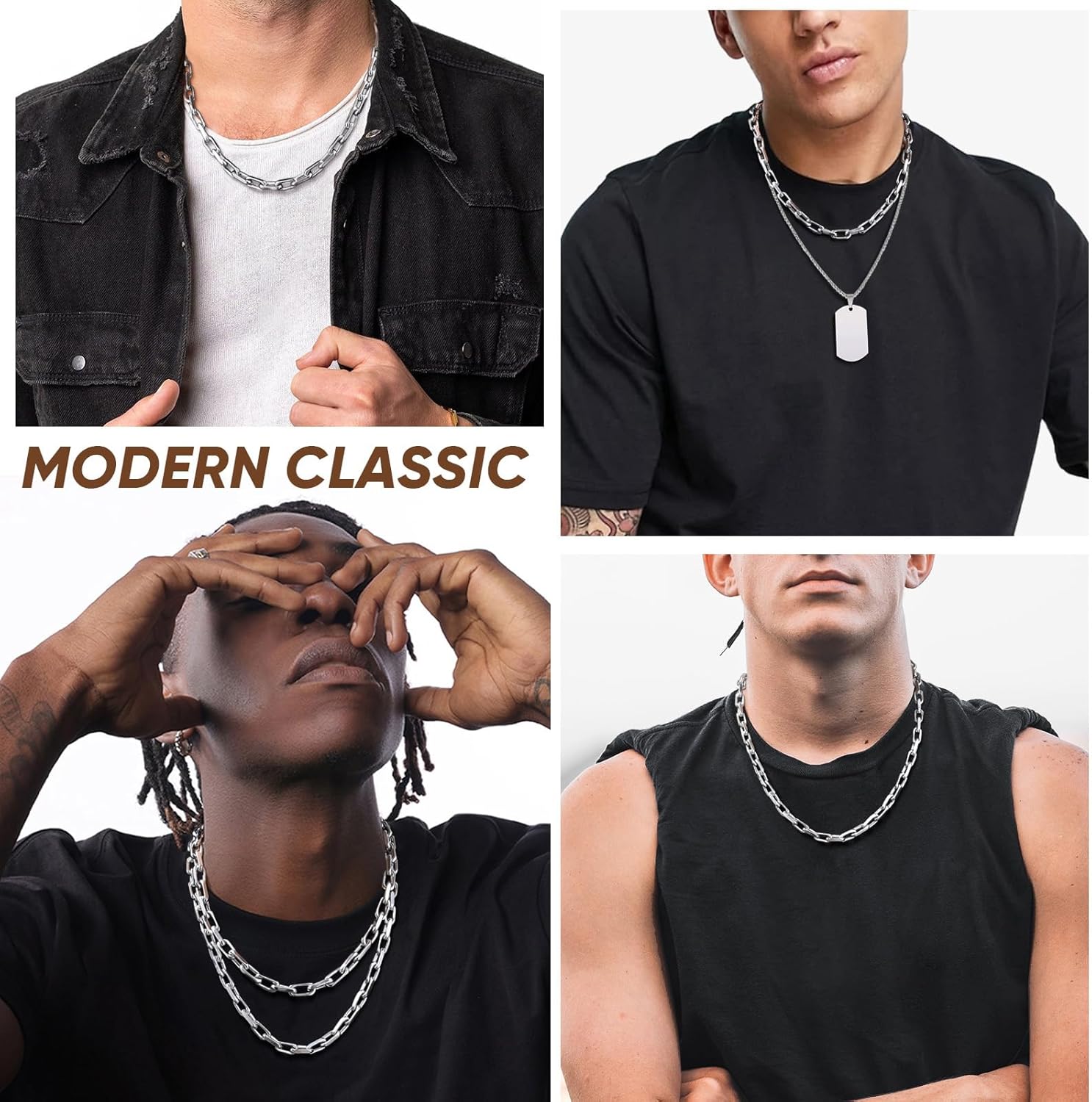 VNOX Silver Paperclip Necklace for Men, 7mm Solid Diamond-Cut Chunky Stainless Steel Anchor Link Chain Mens Necklaces Jewelry Gifts for Men Dad Boyferiend, 18/20/22/24 Inchs - Image 7