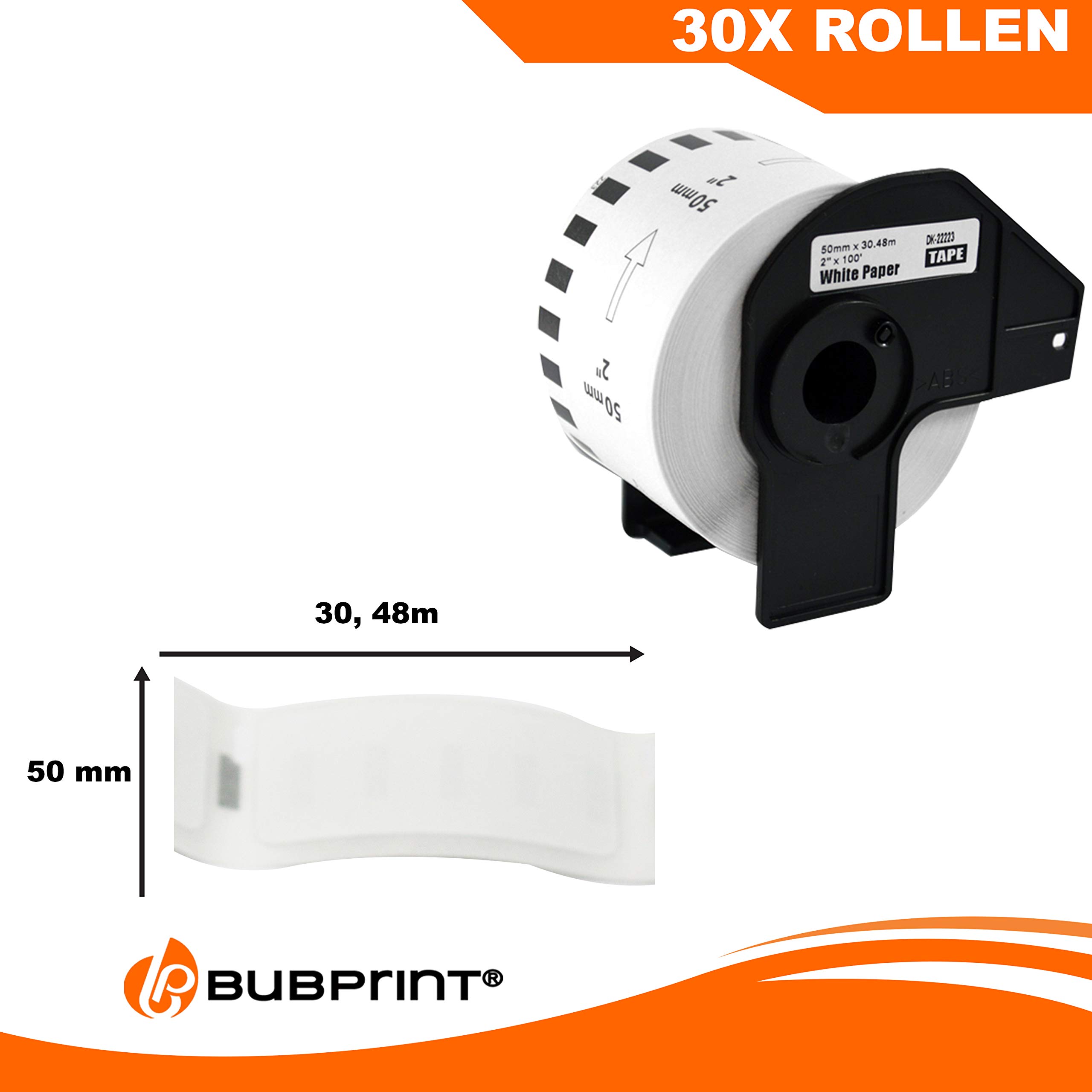 Bubprint 30 Etiketten kompatibel mit Brother DK-22223 50mm x 30,48m