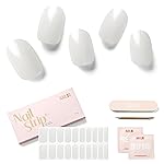 NAILOG Semi Cured Gel Nail Strips (20 Extra Long Stickers/Wraps) | Buy 2 Get 1 UV Lamp| Glossy & Long Lasting Soft Gel Finishing | Pearl White