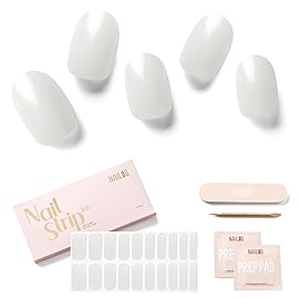 NAILOG Semi Cured Gel Nail Strips (20 Extra Long Stickers/Wraps) | Buy 2 Get 1 UV Lamp| Glossy & Long Lasting Soft Gel Finishing | Pearl White