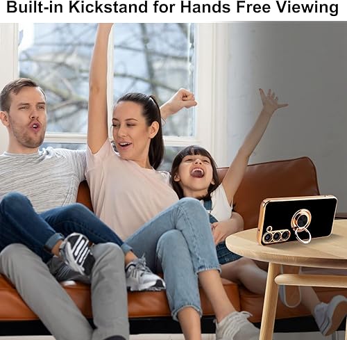 Miniatura 10 de Funda para Samsung Galaxy S23 Ultra 5G, soporte de anillo de rotación de 360 incorporado, soporte magnético, borde chapado brillante de lujo,