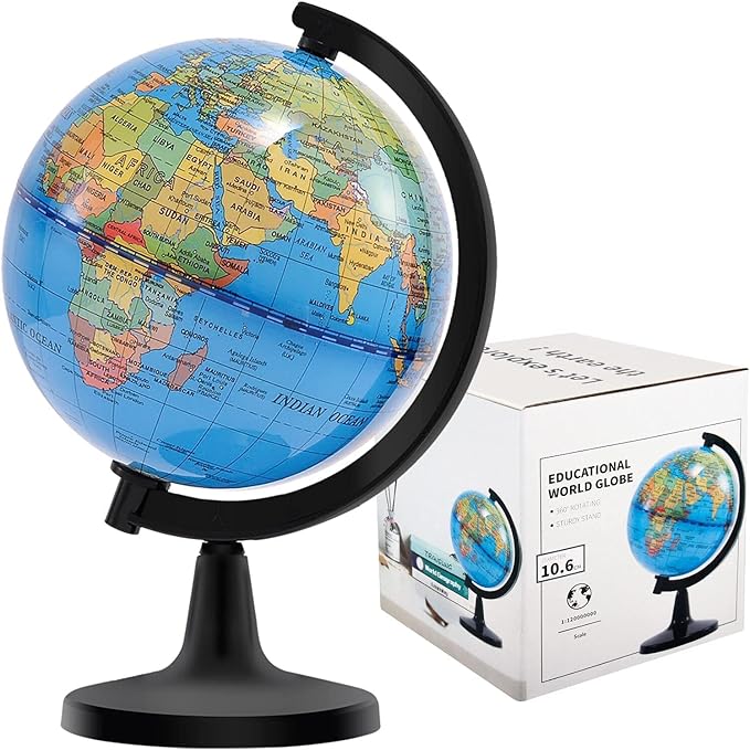 Wizdar 4'' World Globe for Kids Learning, Educational Rotating World Map Globes Mini Size Decorative Earth Children Globe for Classroom Geography Teaching, Desk and Office Decoration-4 inch