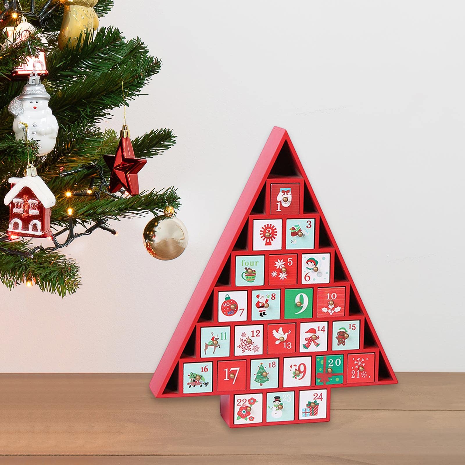 Adventskalender aus Holz, befüllbar, 24 Tage Adventskalender für Tisch, Zuhause, Weihnachtsdekoration, Foto-Requisiten