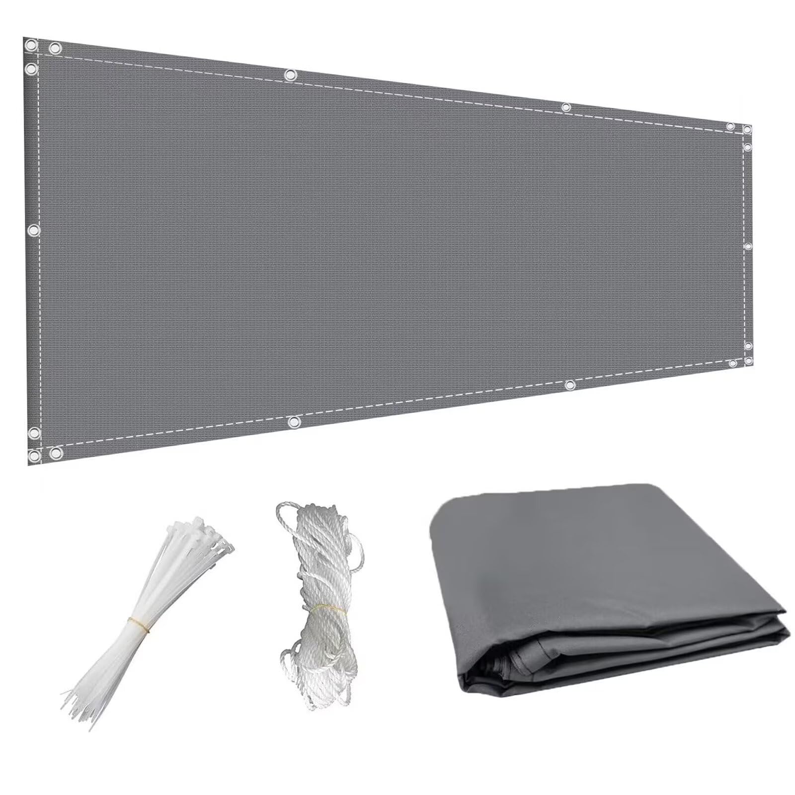 Ludamrn Balcony Privacy Protection Screen 85x550cm,Caravan Decking Privacy Screening Weatherproof Polyester Wind And Uv Protection With Eyelets, Nylon Cable Ties And Cord-Gray