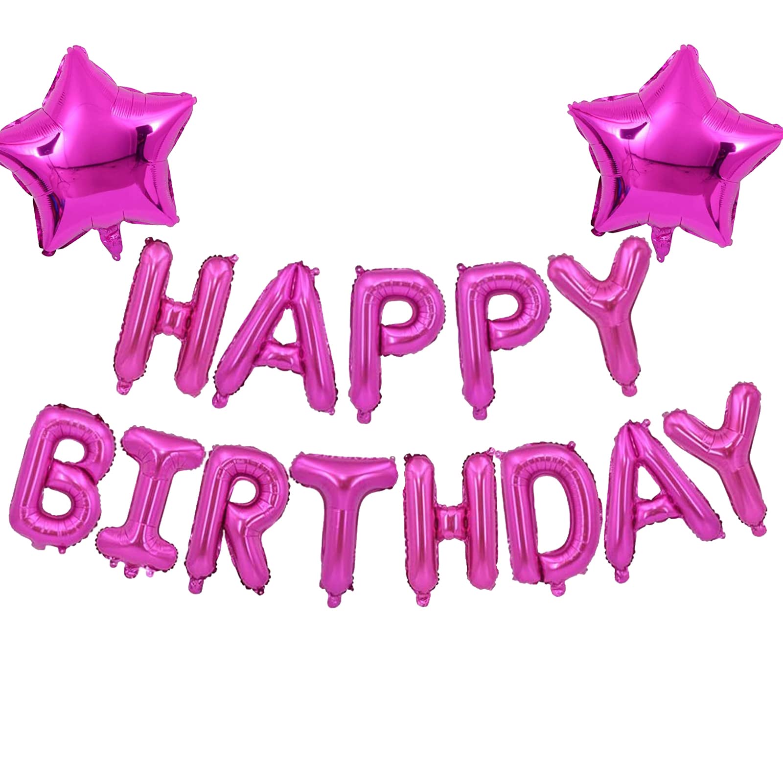 Hot Pink Happy Birthday Balloons Banner for Girls 16 Inch Mylar Foil Letters with Foil Star Balloons for Girls Boys Kids Adults Birthday Decorations