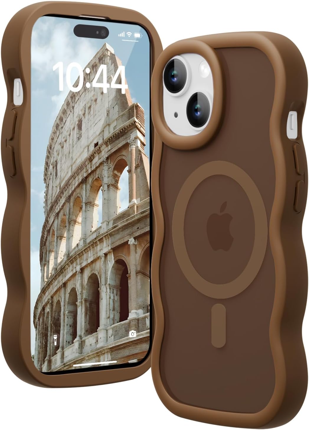 Magnetic for iPhone 13 Case, for iPhone 14 Case, Compatible with Magsafe Wavy Frame Cute Translucent Matte Hard Back Silicone Bumper Shockproof Protective Phone Case Women Girls, Brown
