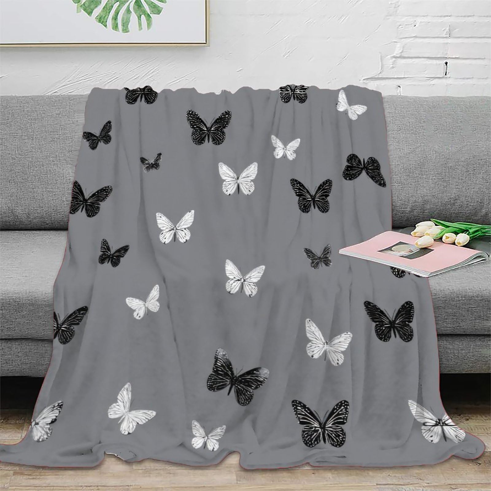 Plaid de voyage papillon 3D microfibre compact monochrome 150x200cm