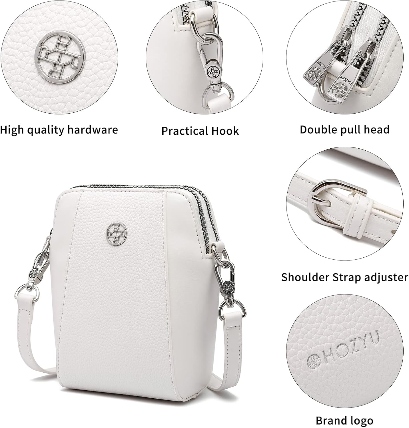 Leather Cell Phone Bag Wallet Purse Crossbody Bag for Women Shoulder Bags Adjustable Strap Double Zip Bags