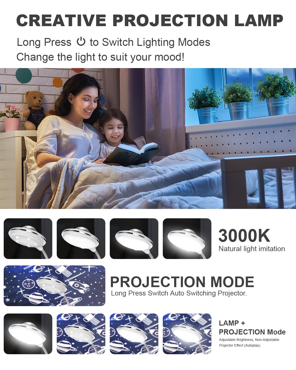 Children's Desk Lamp with Pen Holder, Cute LED Desk Table Lamp, Table Lamp, Children's Study Lamp with Projector - Image 2