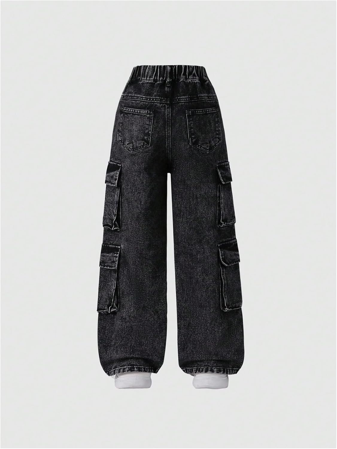 OYOANGLE Girl's Flap Pocket Y2k Washed Baggy Jeans Wide Leg Zipper Fly Denim Cargo Pants