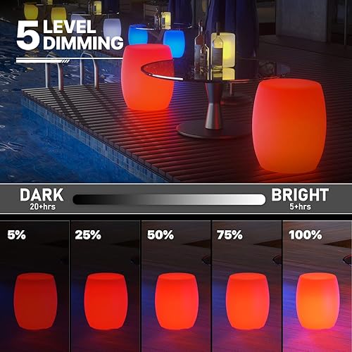 Miniatura 4 de MoNiBloom Taburete de tambor redondo LED brillante de 18.5 pulgadas de alto, 16 RGB que cambia de color, taburete de barril de luz LED con control