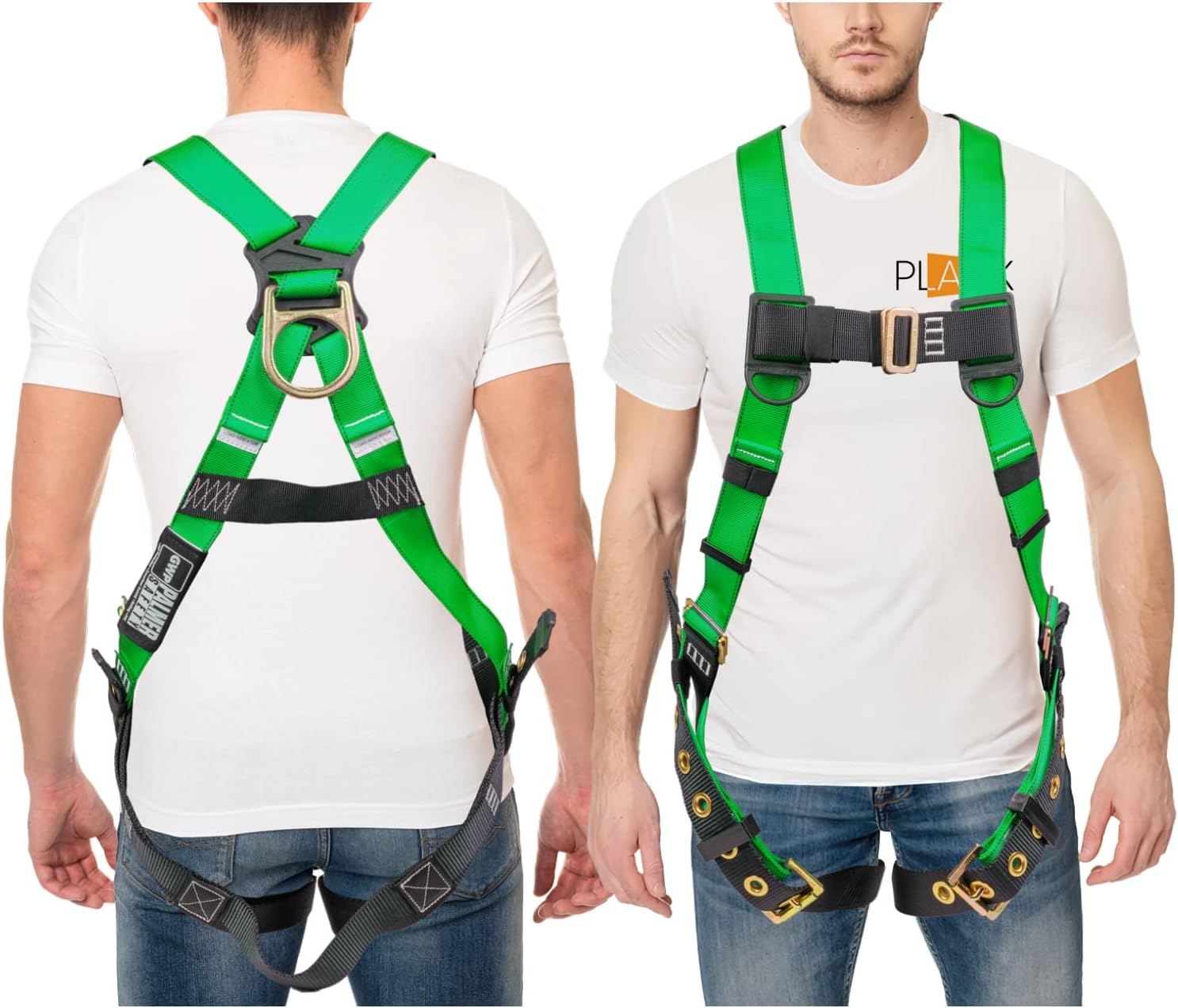 Palmer Safety Full Body Harness with 5 Point Adjustment, Back D-Ring, Grommet Legs, and Fall Indicators - Meets or Exceeds ANSI Z359.11-2014. A10.32-2012, Green -2XL
