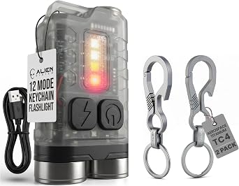 Ultimate EDC Multi-Tool Flashlight 900 Lumens with Ultra-Light Aerospace Titanium Keychain Clips 2-Pack with Bottle Opener Durable Everyday Carry