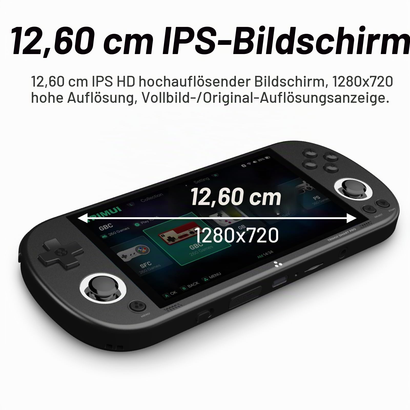 TRIMUI Smart Pro Handheld-Spielkonsole, 5000 mAh Akku, 128 GB interner Speicher mit 15.000 Spielen, Linux-System, 5-Zoll-IPS-HD-Bildschirm, RGB-Dual-Joystick-Design (Grau,128g)