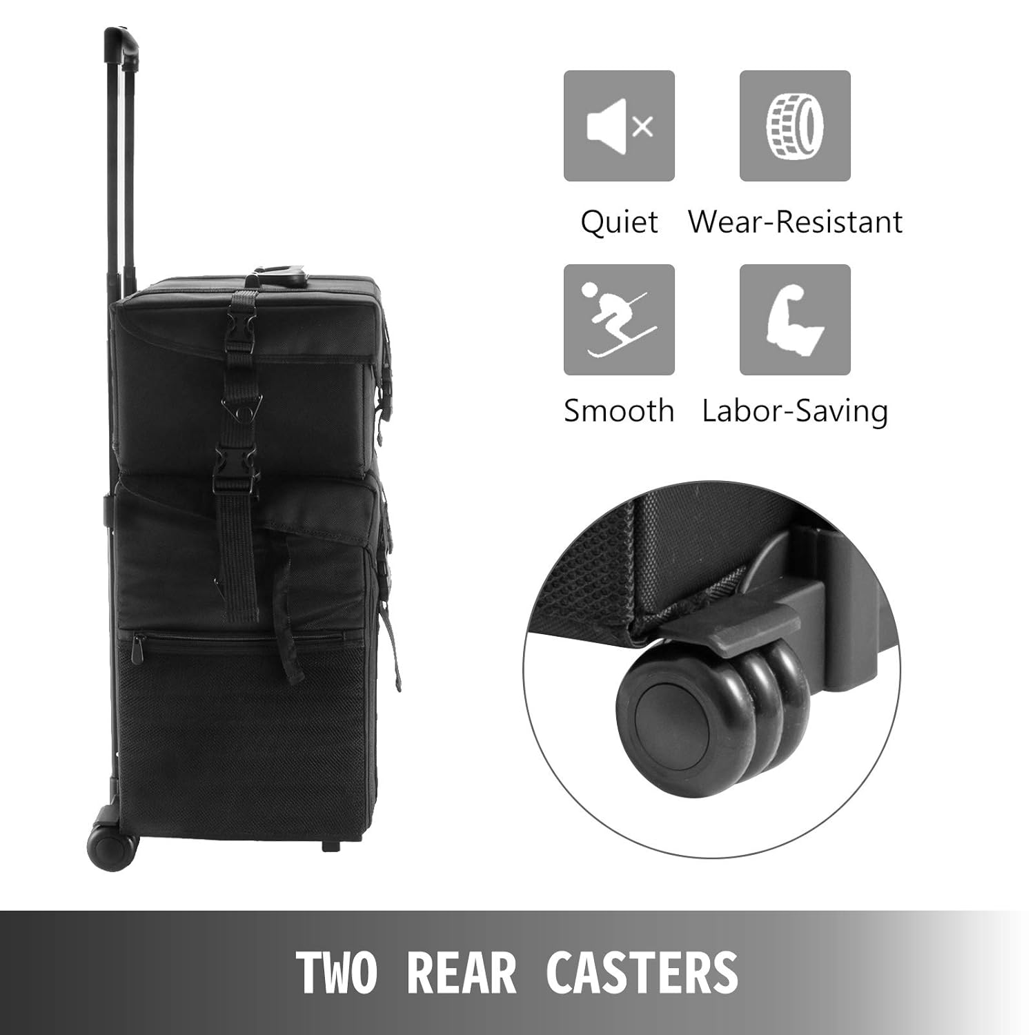 Happybuy 2 in 1 Nylon Rolling Makeup Case with Wheels Travel Cosmetic Cases Detachable Professional Rolling Trolley Makeup Travel Case Oxford Vanity Portable Makeup Artist Organizer Box : Beauty & Personal Care