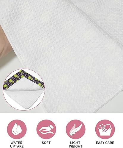 Miniatura 5 de Kitchen Towel 2 Packs Cotton Waffle Weave, Halloween Skull Purple Textured 16 x 24 Inch Absorbent Quick Drying Dish Towels Clothes for Kitchen