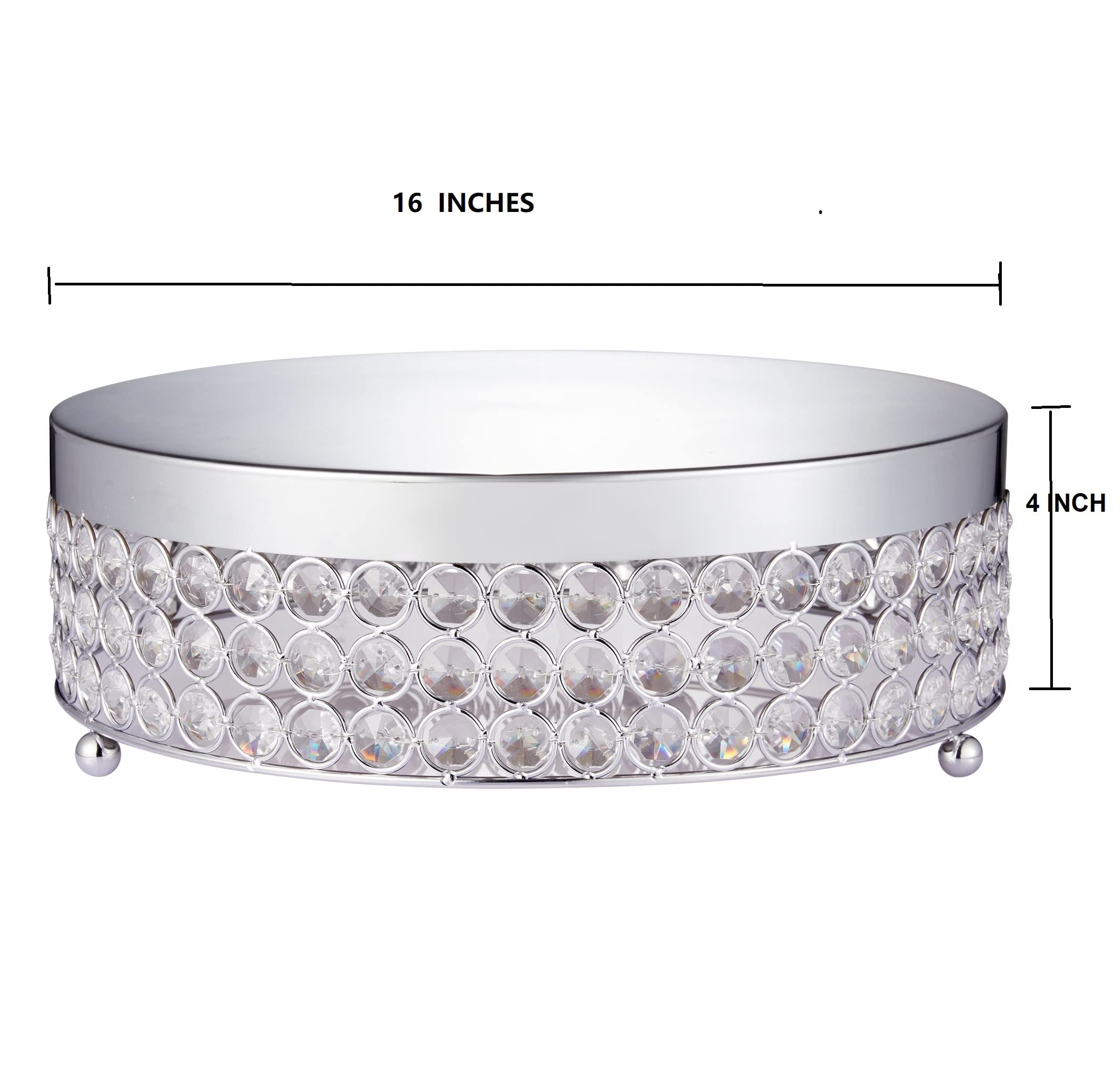16 Inches Beaded Round Cake Stand with Shining Crystal Beads Dessert Cookies Fruit Serving Tray for Wedding Birthday Party (Silver, 16")